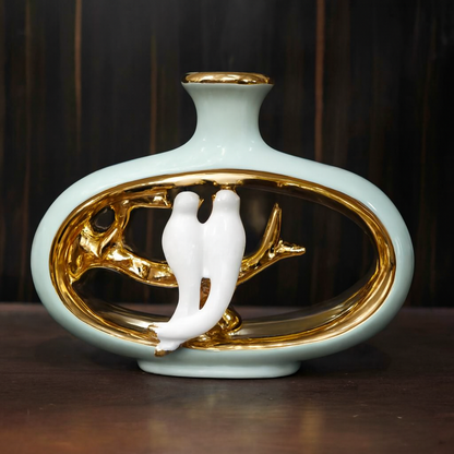 Golden Branch Love Birds Decorative Vase – Elegant Ceramic Decor