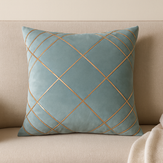 Premium Velvet Cushion Covers – Golden Line Embossed Grid Design