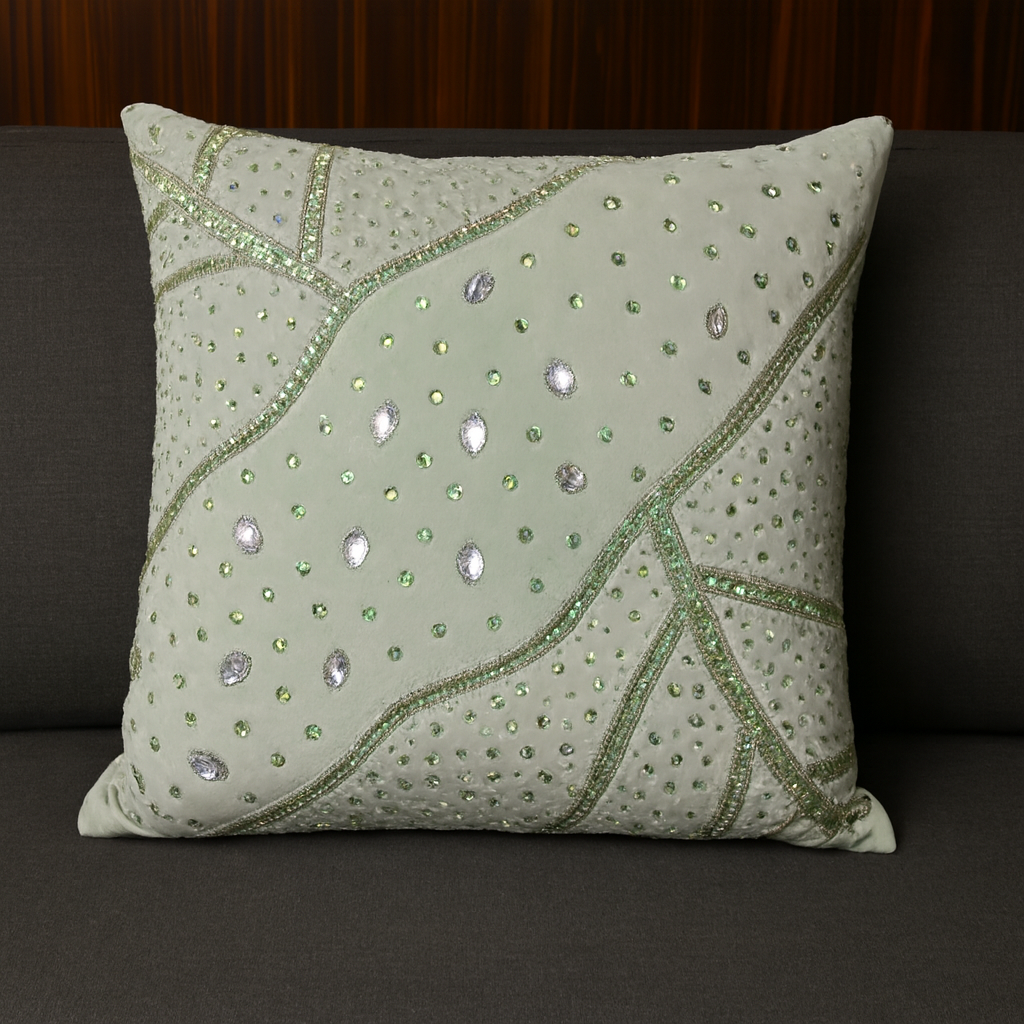 Luxury Embroidered Cushion Covers – Floral Velvet & Sequin Work Design  | 1 Pc)