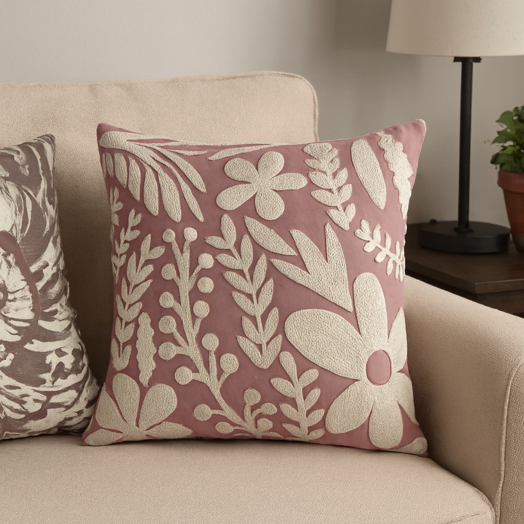 Luxury Embroidered Cushion Covers – Floral Velvet & Sequin Work Design  | 1 Pc)