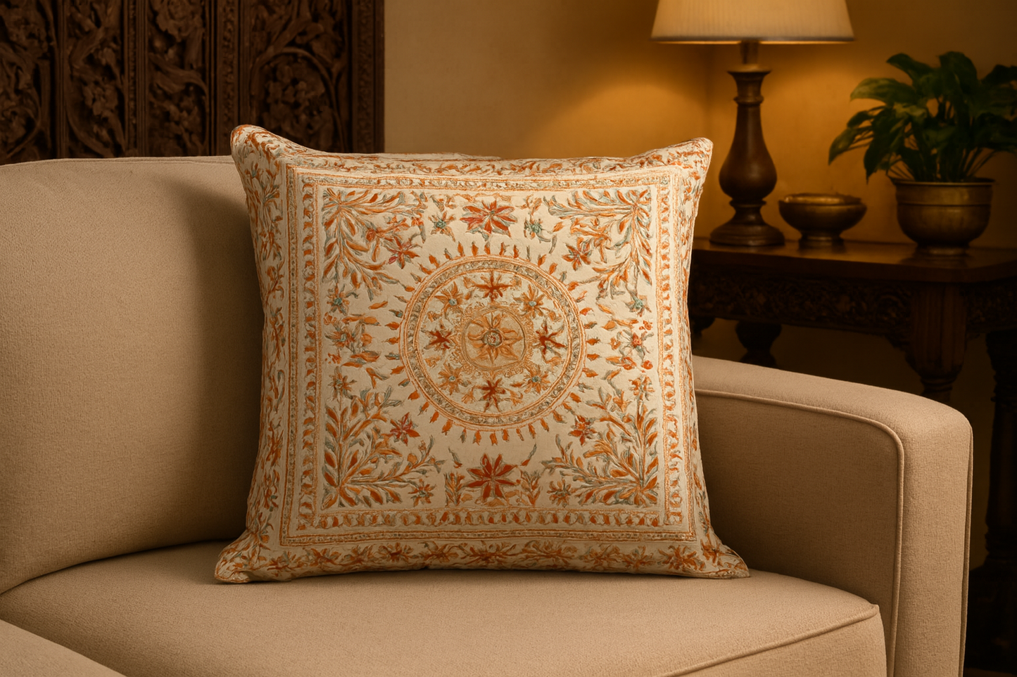 Modern & Traditional Cushion Covers – Floral Embroidery, Kashmiri Design & Abstract Art Patterns (40x40 cm | 1 Pc)