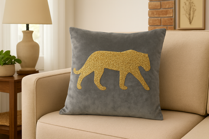 Luxury Gold Panther Cushion Cover – 1 Piece