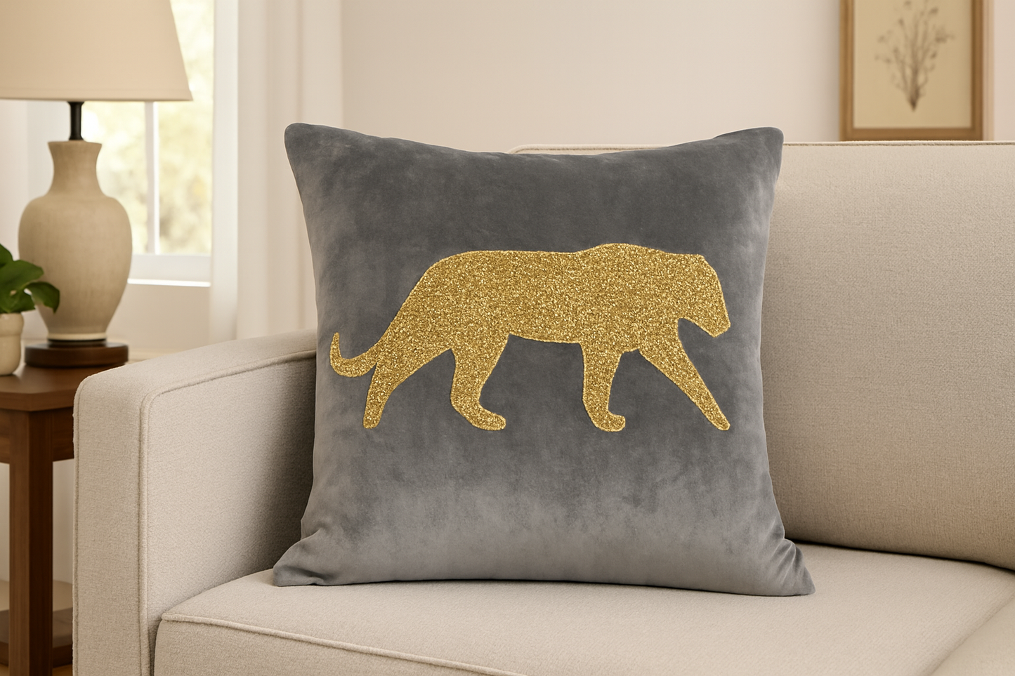Luxury Gold Panther Cushion Cover – 1 Piece
