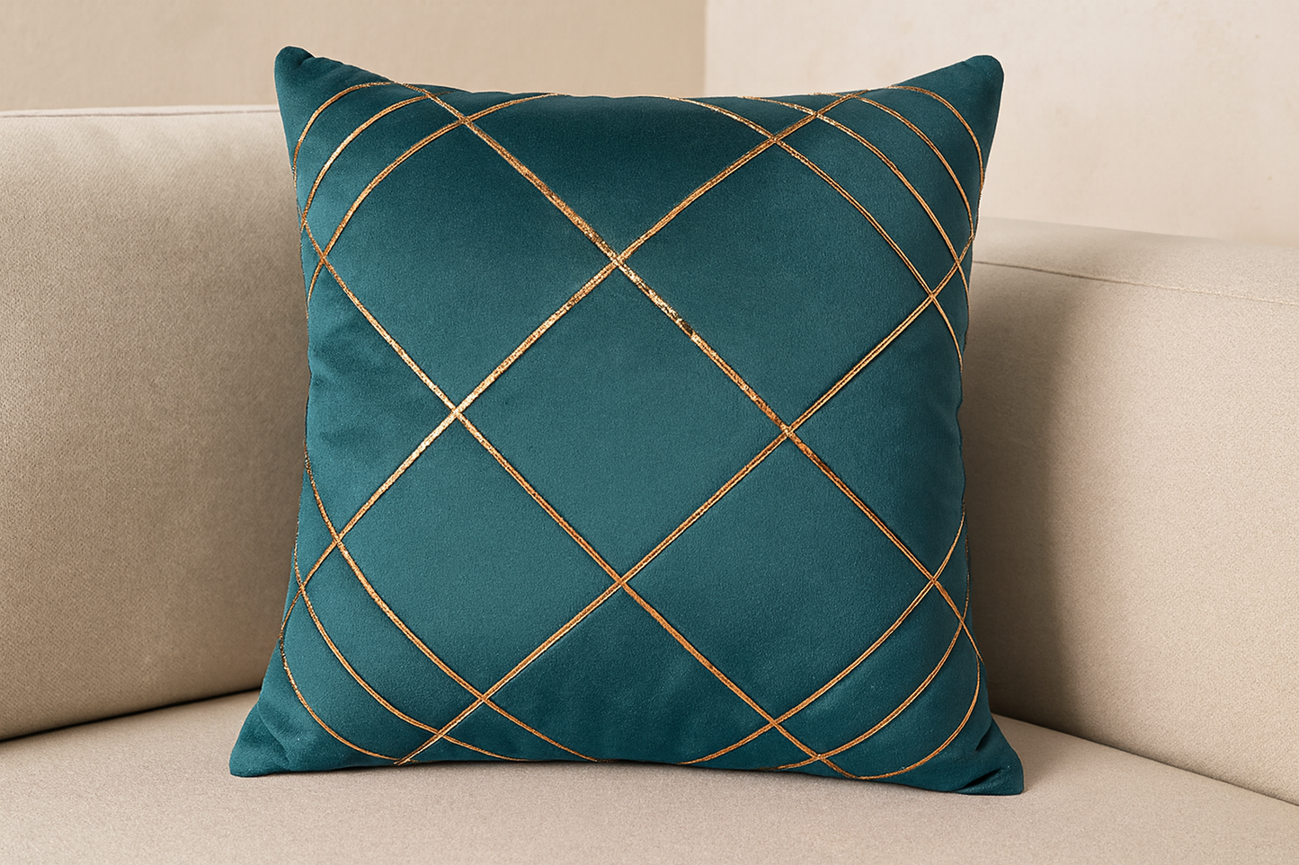 Premium Velvet Cushion Covers – Golden Line Embossed Grid Design