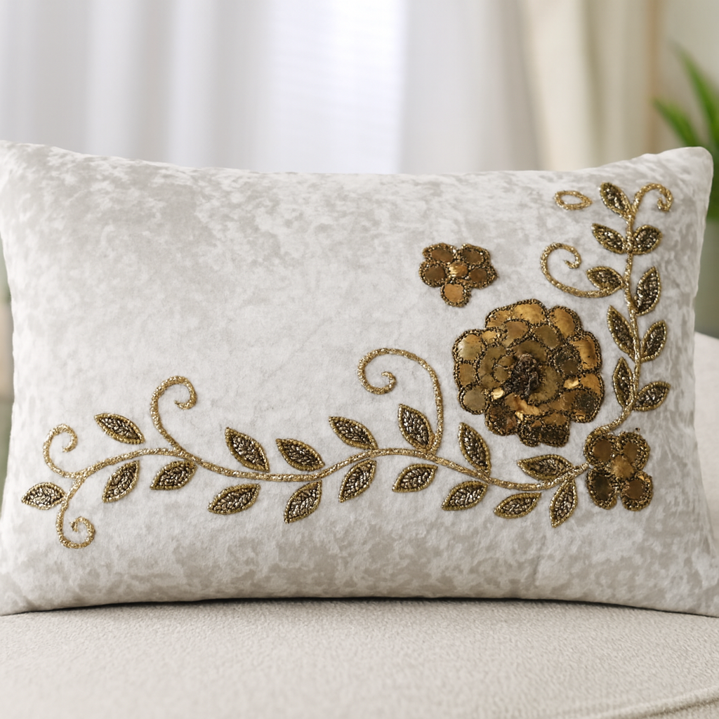 Premium Embroidered Lumbar Cushion Covers – Set of 2 (12x18 inch) | Luxury Handwork Collection