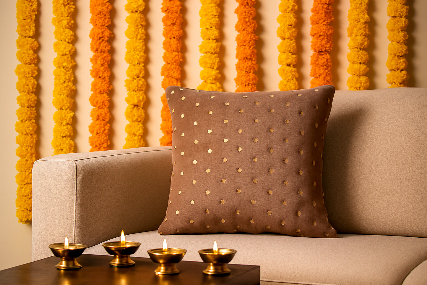 Small Decorative Cushion Cover Set of 5 | 12x12 Velvet with Gold Dot Emboss Pattern