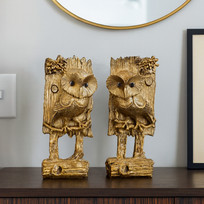 Set of 2 Royal Golden Owl Figurines