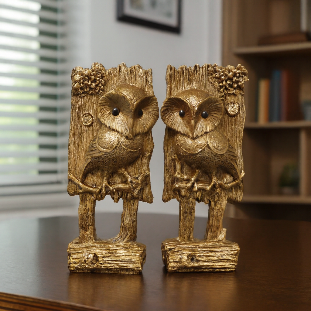 Set of 2 Royal Golden Owl Figurines