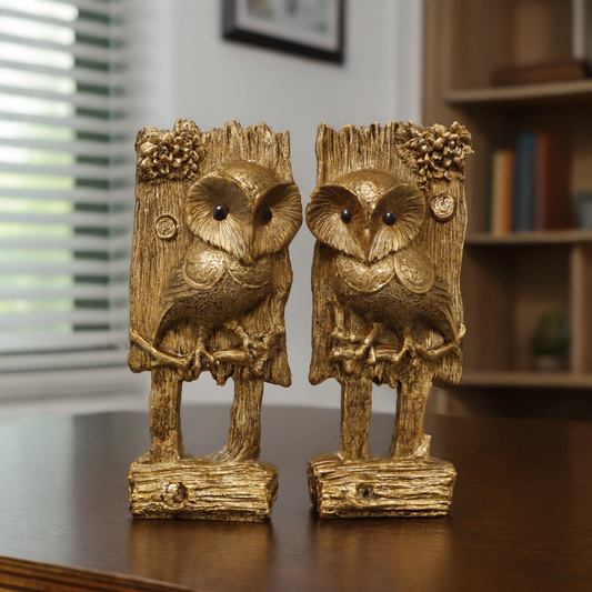 Set of 2 Royal Golden Owl Figurines