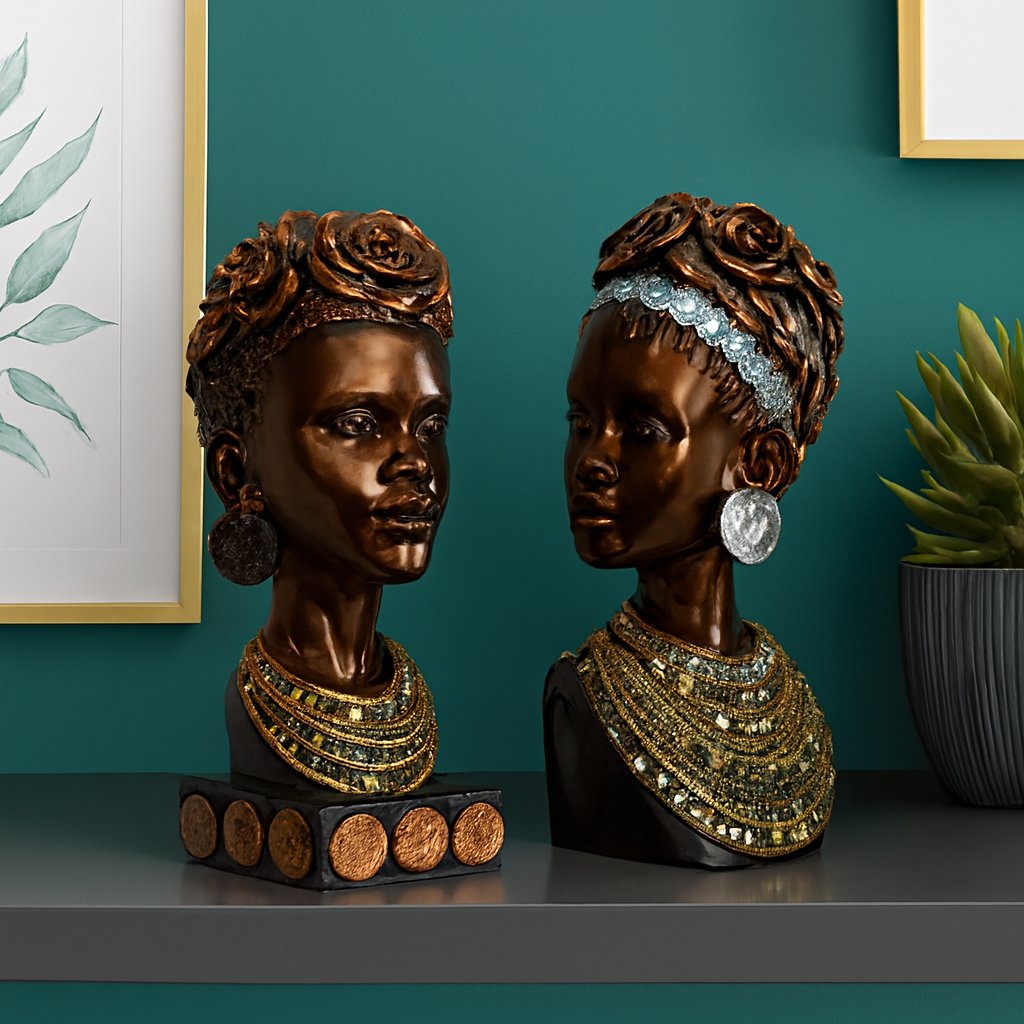 Royal African Lady Bust Showpiece Set