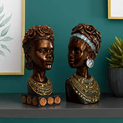 Royal African Lady Bust Showpiece Set