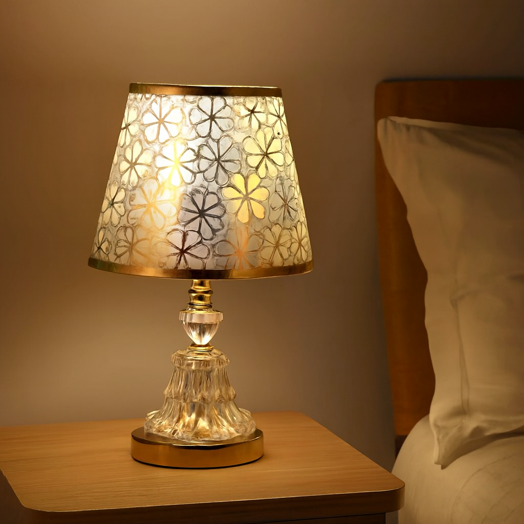 Crystal Base Table Lamp with Fabric Shade