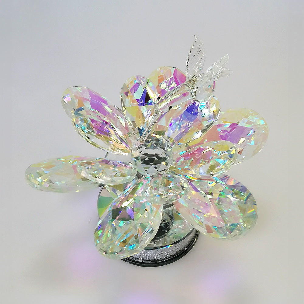 Crystal Glass Hummingbird Flower Figurine