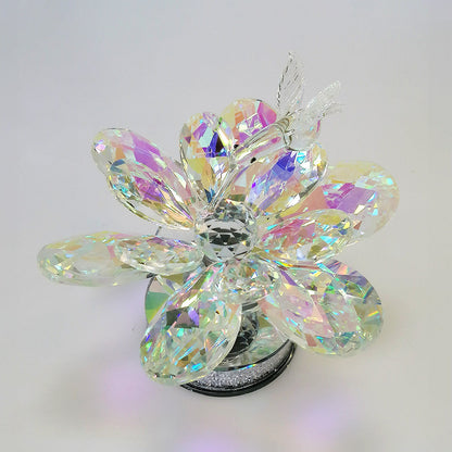 Crystal Glass Hummingbird Flower Figurine