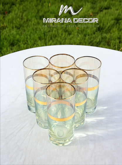 Stylish 320ml green and gold long drink glasses