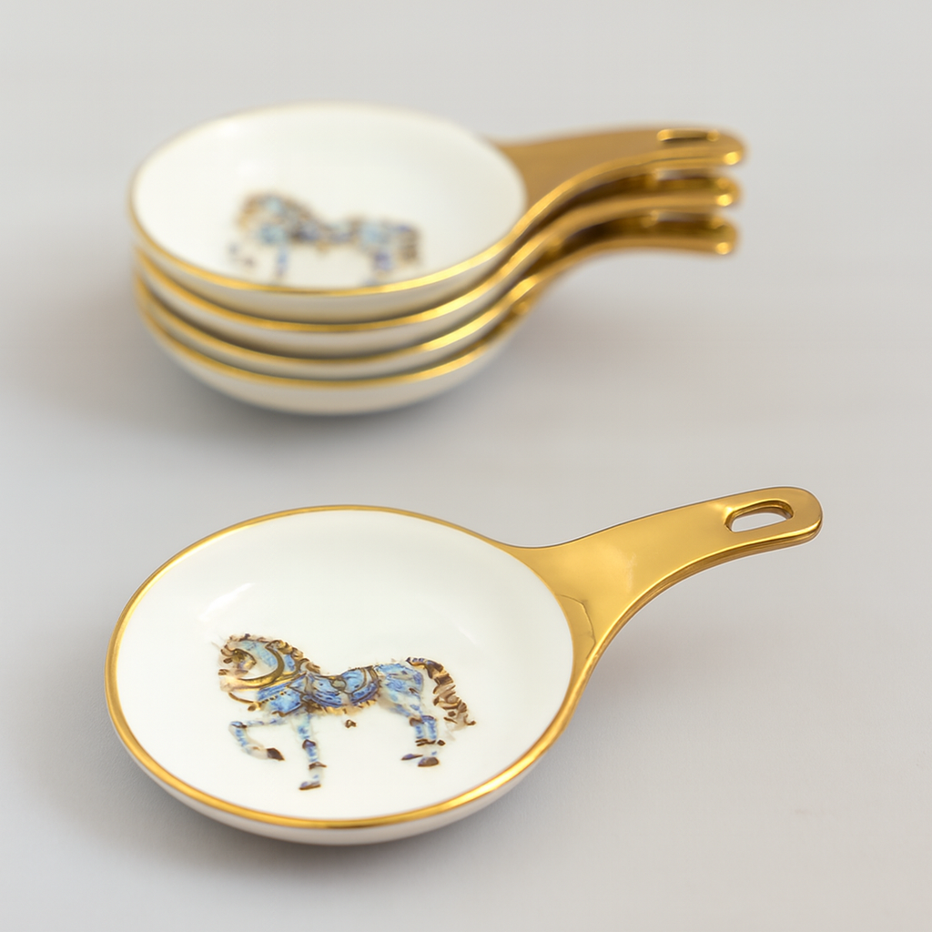 Decorative Ceramic Spoon Set with Gold Finish