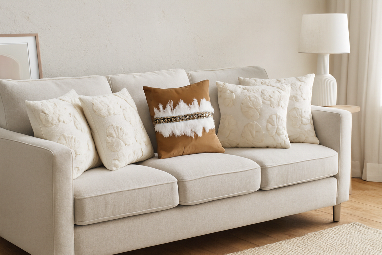 Decorative Velvet Cushion Covers with Beadwork & Feathers