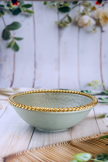 Designer Green White Ceramic Serving Bowl