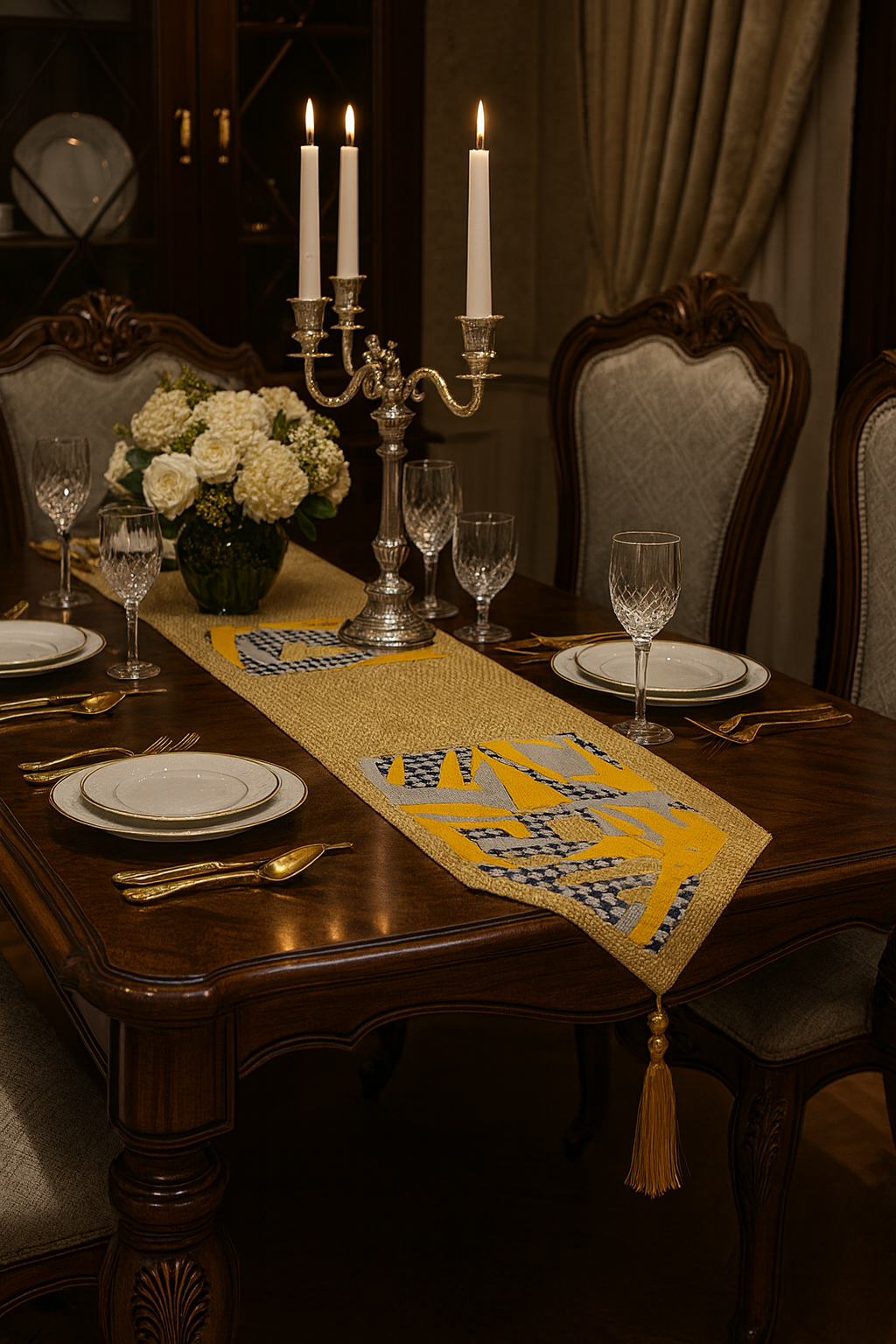 Elegant Art-Weave Table Runner with Tassel Finish