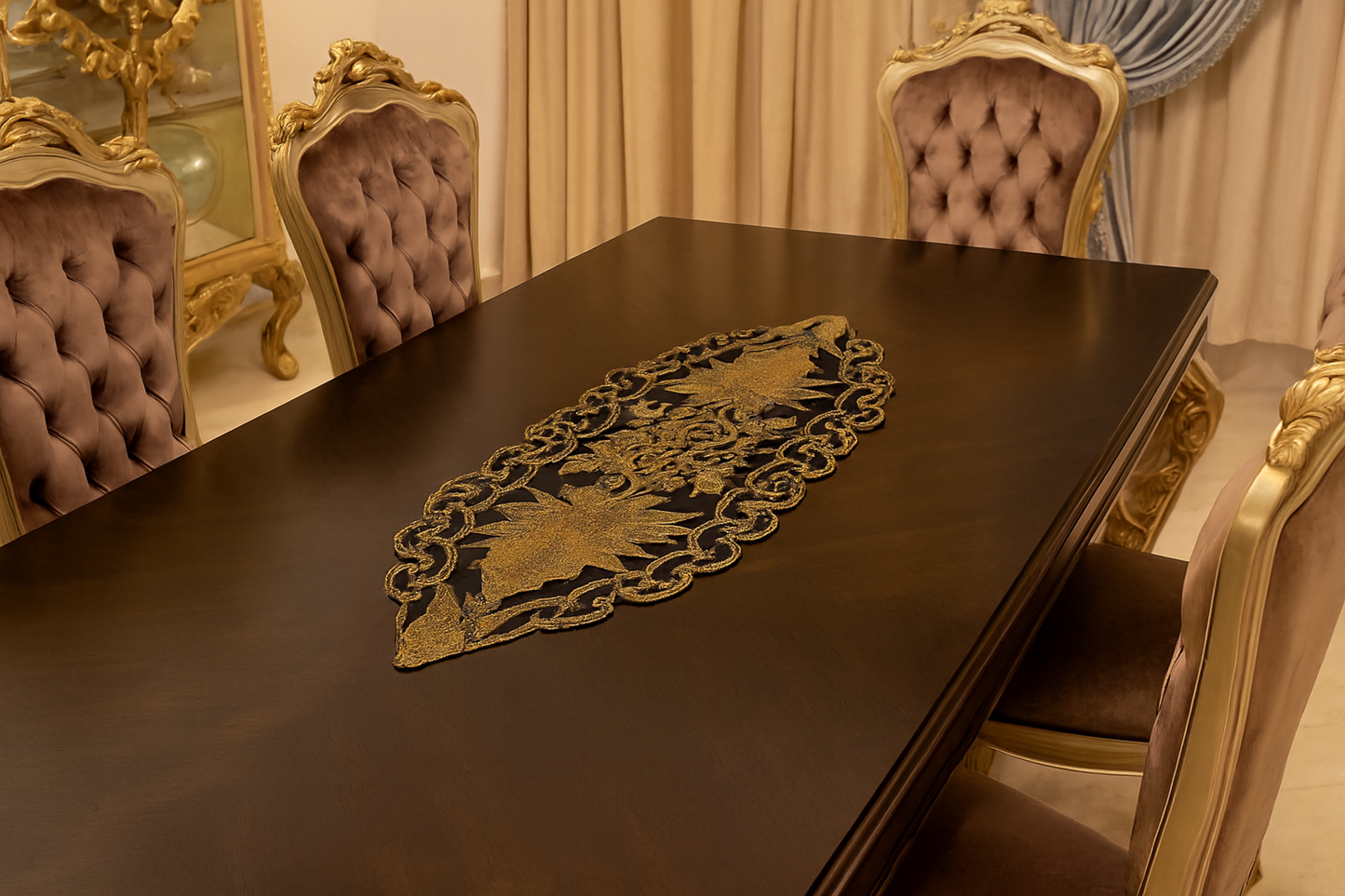 Elegant Gold Floral Table Runner