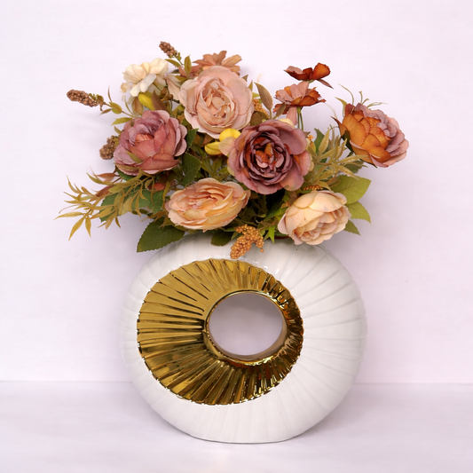 Luxury White & Gold Designer Vase with Artificial Floral Sticks