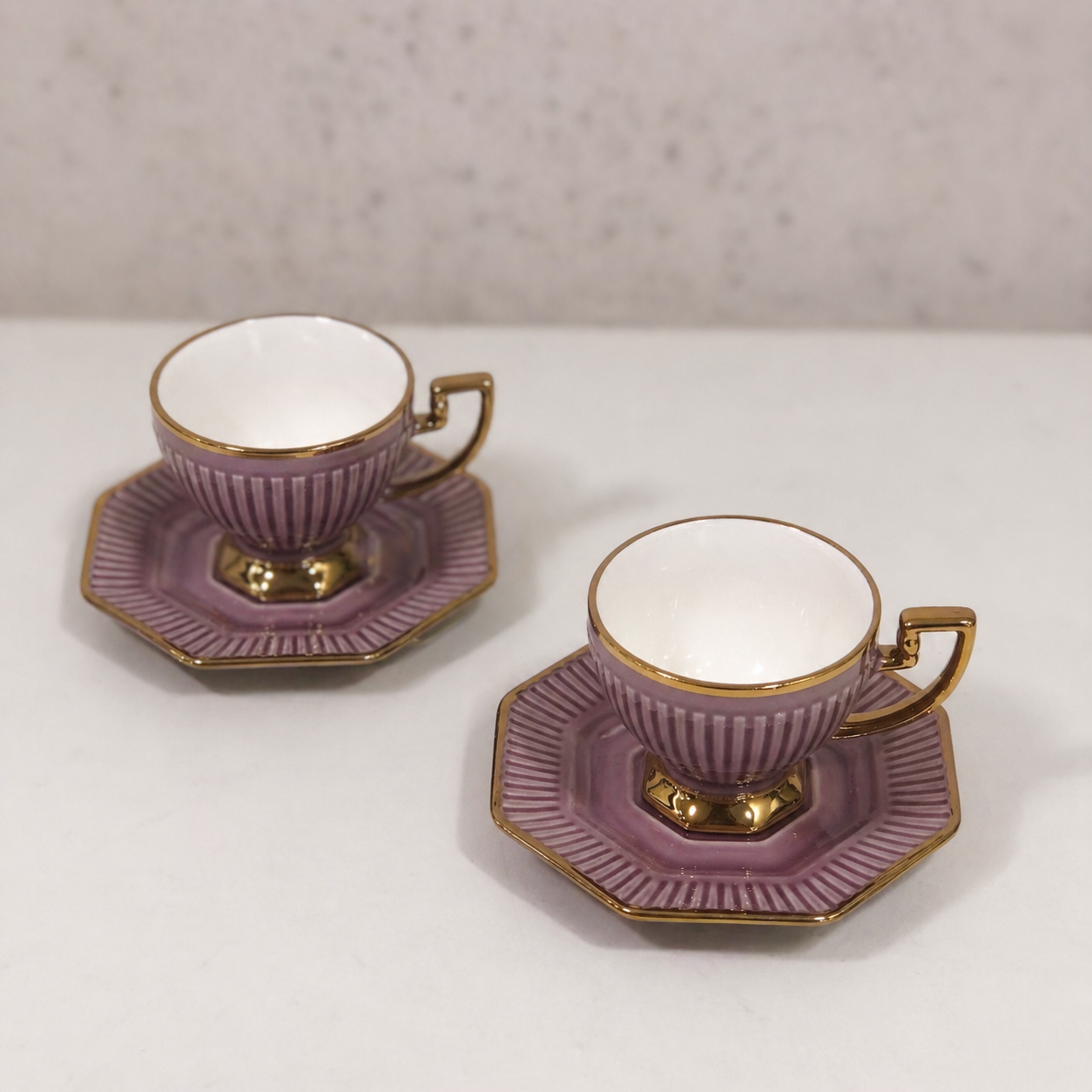 Royal Purple and beige Ceramic Tea Cup & Saucer Set with Gold Finish