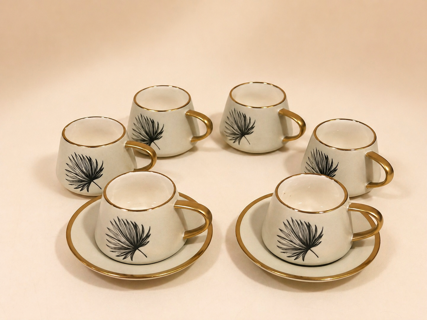Leaf Ceramic Tea Cup & Saucer Set with Gold Accents