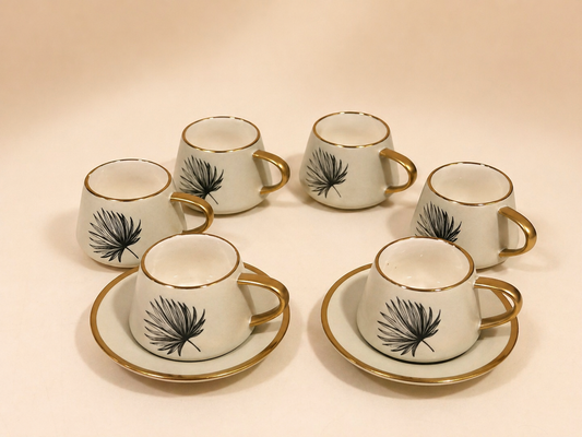 Leaf Ceramic Tea Cup & Saucer Set with Gold Accents