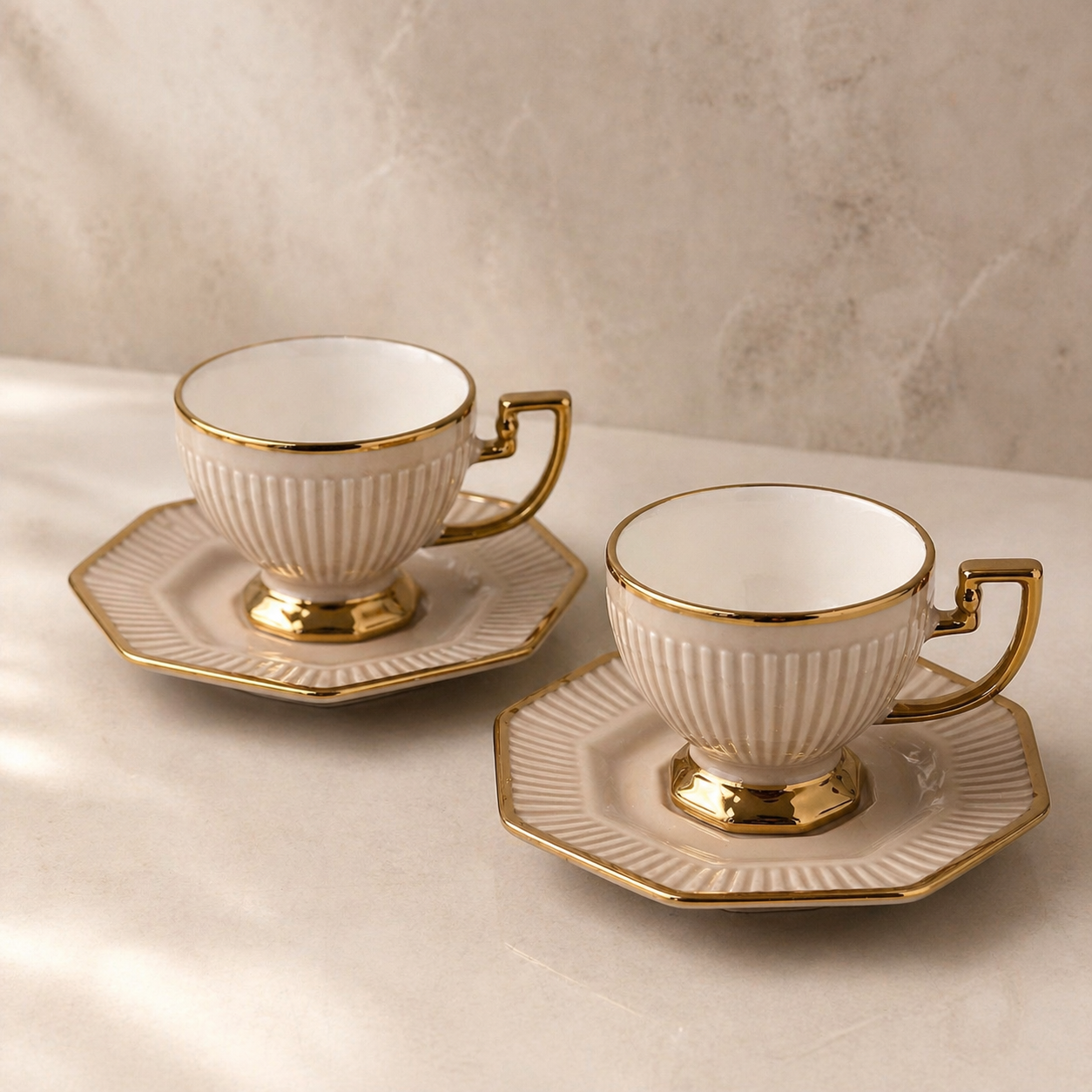 Royal Purple and beige Ceramic Tea Cup & Saucer Set with Gold Finish