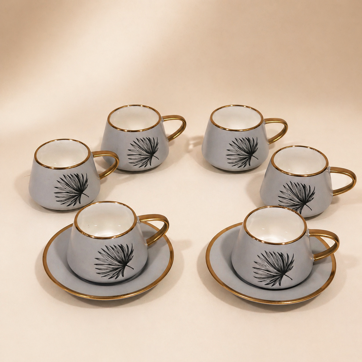 Leaf Ceramic Tea Cup & Saucer Set with Gold Accents