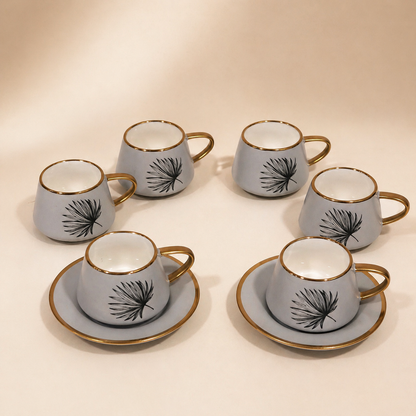 Leaf Ceramic Tea Cup & Saucer Set with Gold Accents