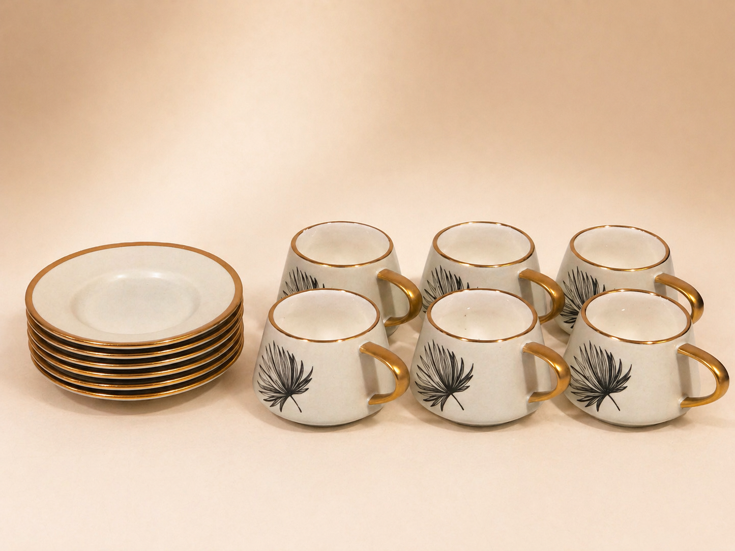 Leaf Ceramic Tea Cup & Saucer Set with Gold Accents
