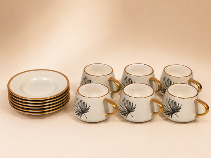 Leaf Ceramic Tea Cup & Saucer Set with Gold Accents