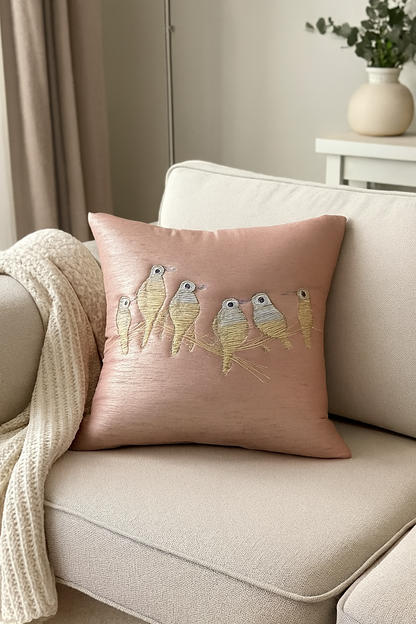Embroidered Birds Cushion Cover Set