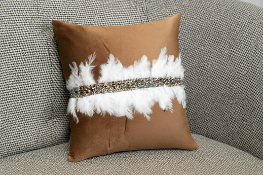 Feather Embellished Velvet Cushion Cover Set of 5