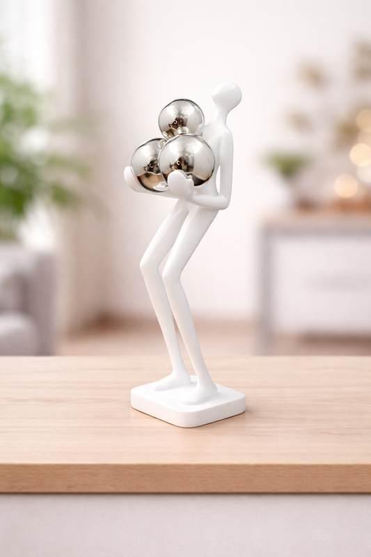 Modern Abstract Human Figurine with Metallic Orbs