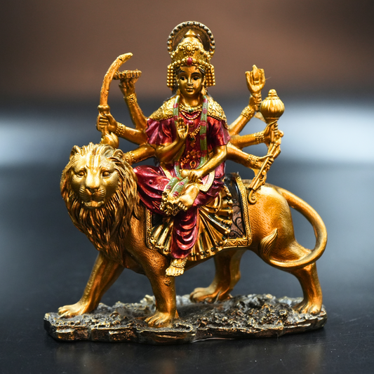 Goddess Durga Idol on Lion (Multicolor)
