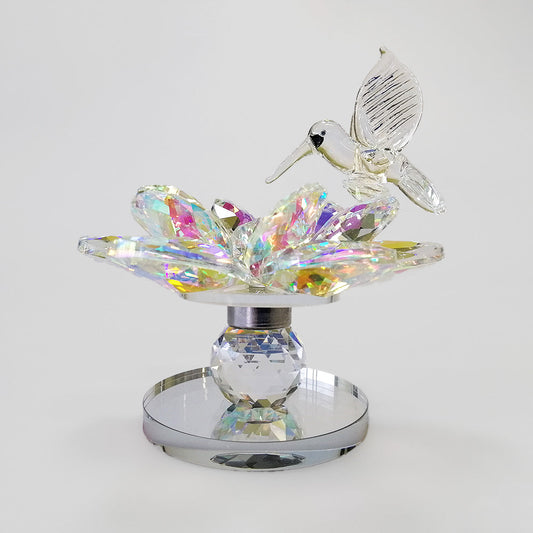 Glass Hummingbird on Flower Showpiece