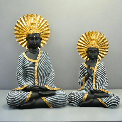 Gold Black Meditating Buddha Statue 