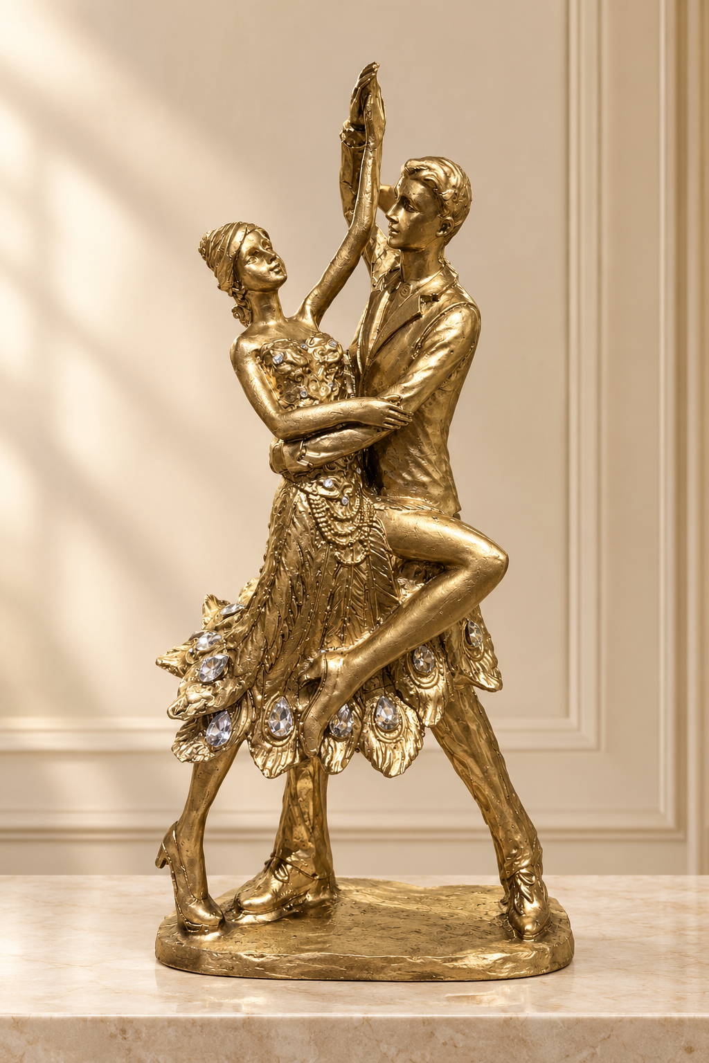 Luxury Golden Dancing Couple Showpiece