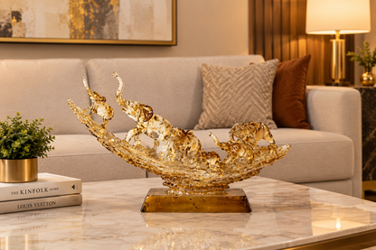 Golden Elephant Family Decorative Showpiece