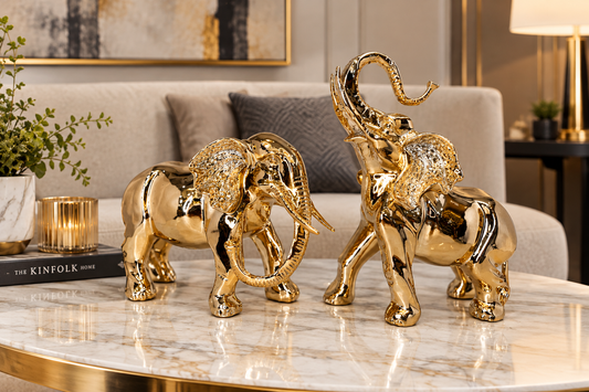Luxury Golden Elephant Pair Decorative Showpiece