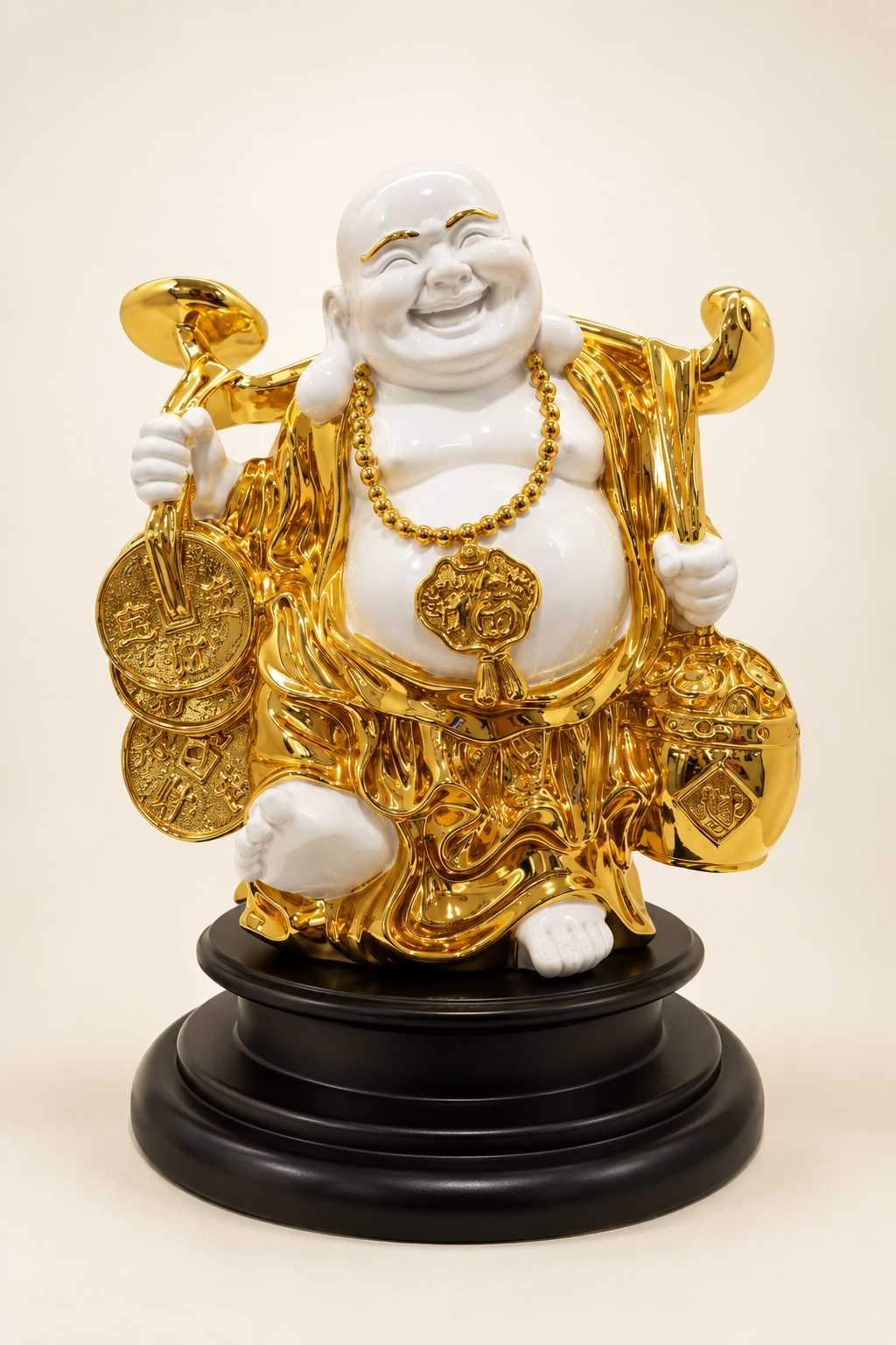 Luxury Golden & White Laughing Buddha Showpiece