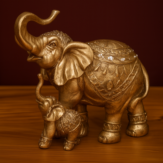 Golden Elephant Family Statue