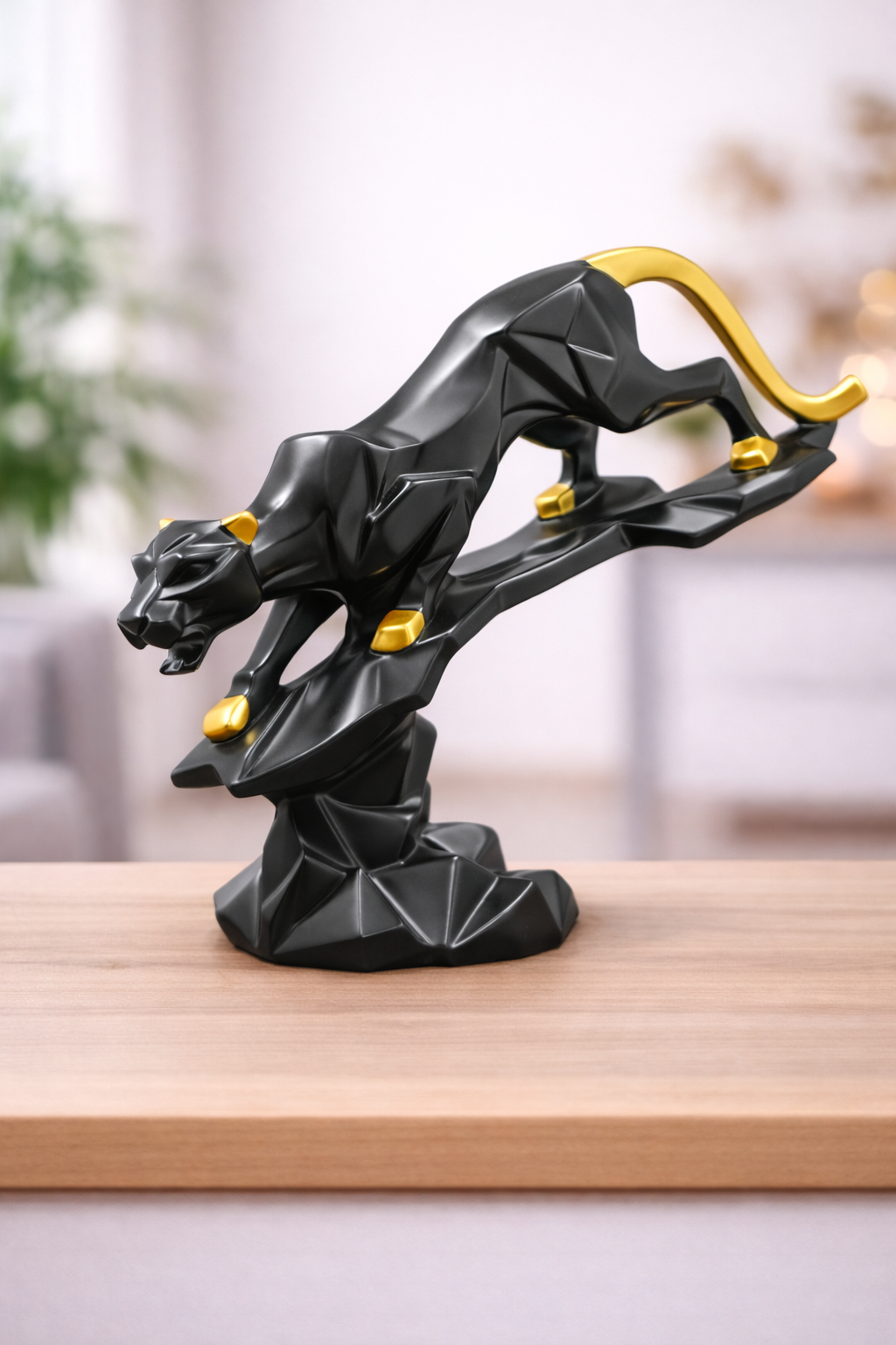 Modern Black/White & Gold Geometric Panther Showpiece
