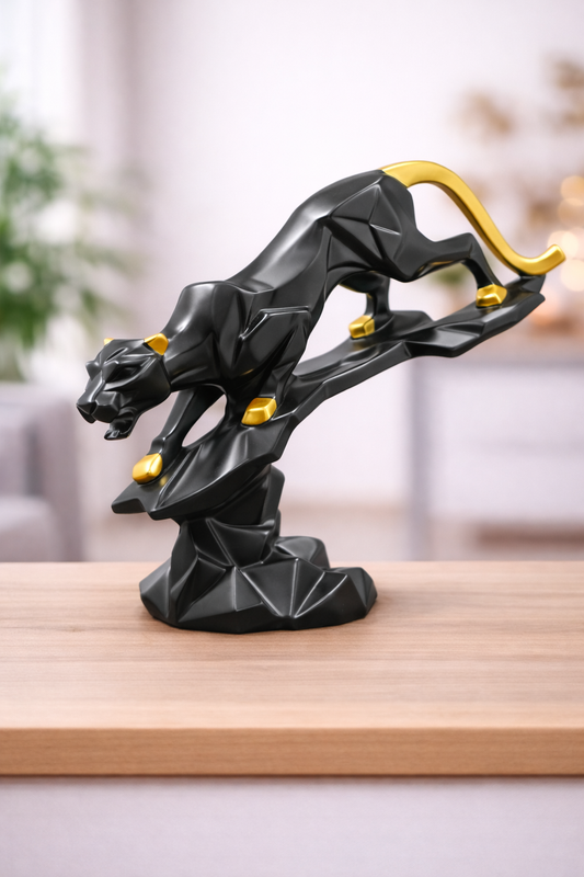 Modern Black/White & Gold Geometric Panther Showpiece