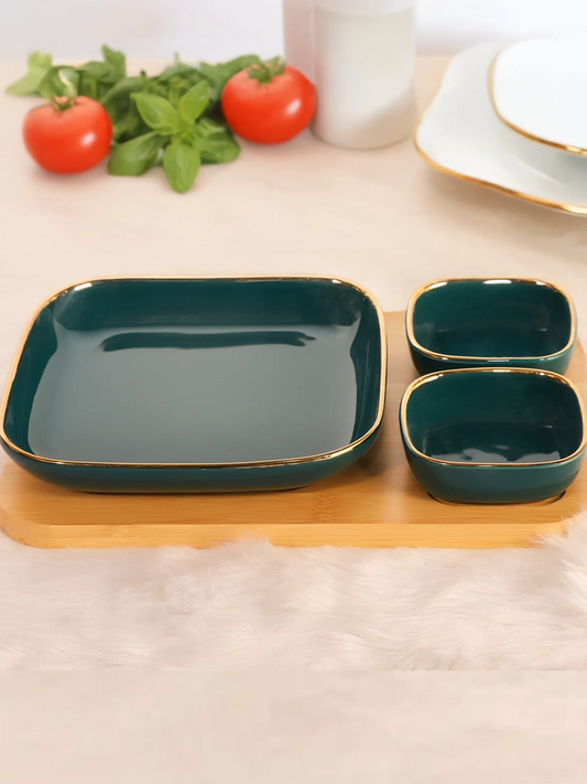 Luxury Ceramic Dinnerware Set – Golden Rim (3-Piece Set)