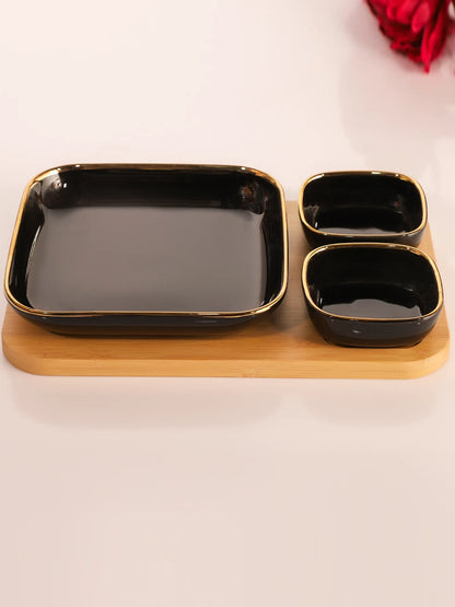 Luxury Ceramic Dinnerware Set – Golden Rim (3-Piece Set)