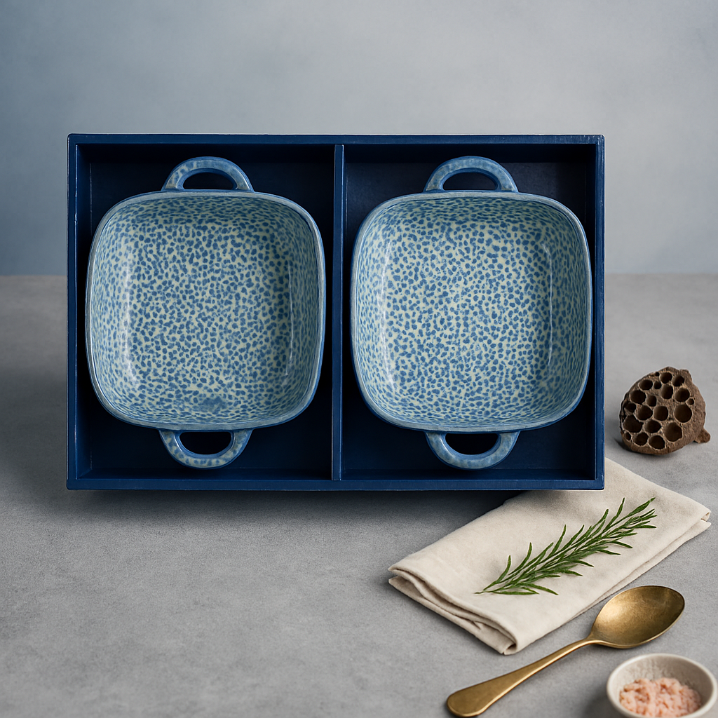 Handcrafted Blue Ceramic Serving Plates Set