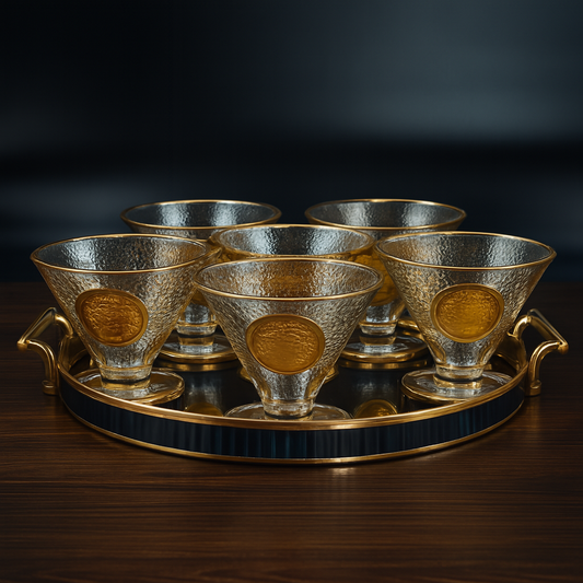Luxury Gold-Accented Glass Set with Tray